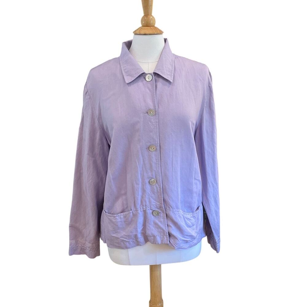 Vintage Lavender Linen Blend Blazer, Satin Trim, Lagenlook, Coastal Grandma, XL